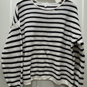 Blu Pepper Black and White Stripe Crochet Detail Sweater Size S